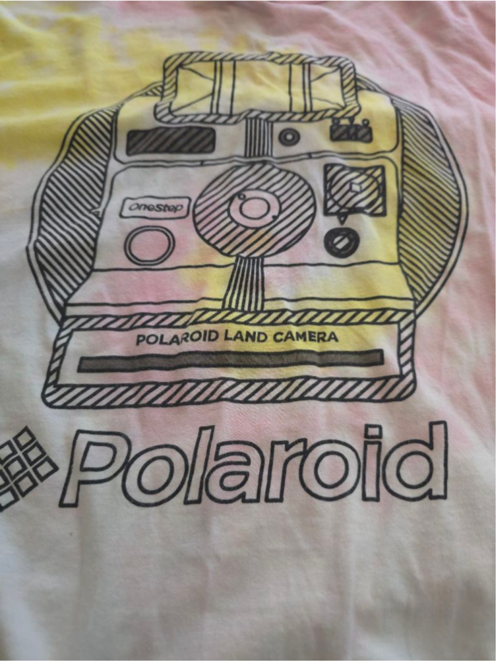 Retro Polaroid Tie-Dye Short Sleeve Crop Waist Tee M White Yellow Pink Summer - Picture 5 of 7